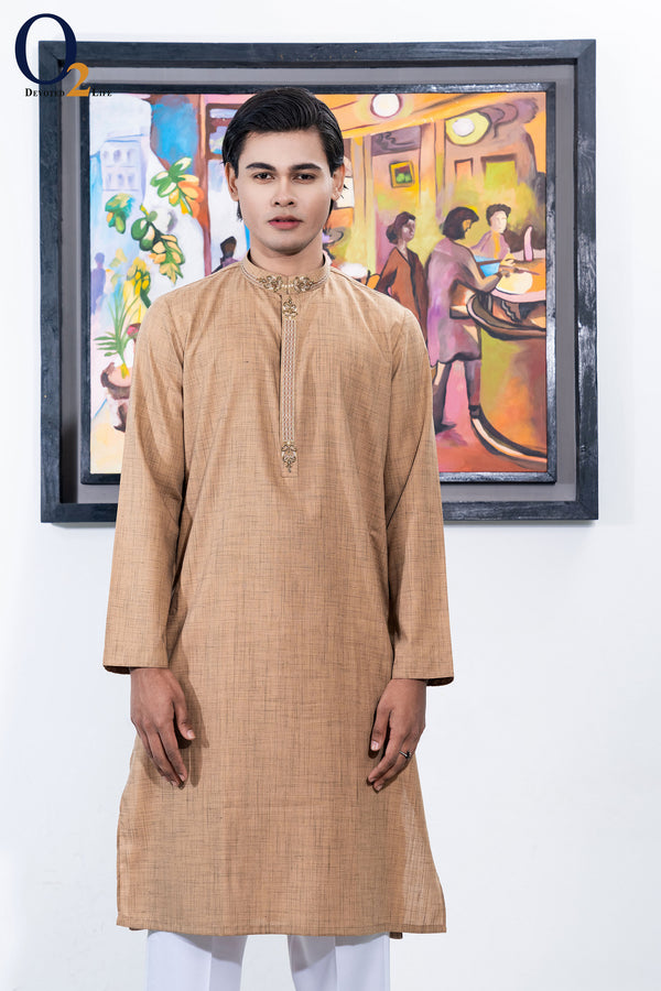 Zardozi Handwork Classic Fit Panjabi in Beige