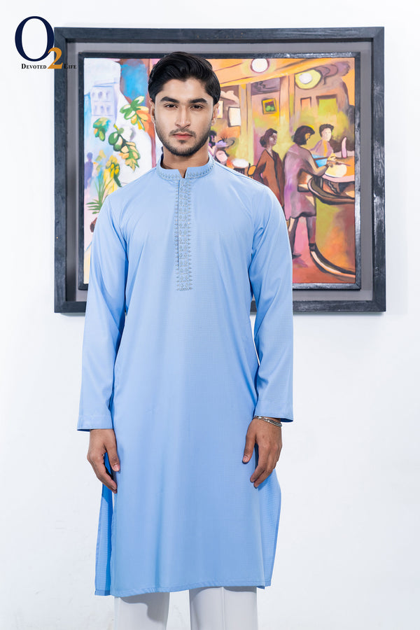 Zardozi Handwork Classic Fit Panjabi in Sky Blue