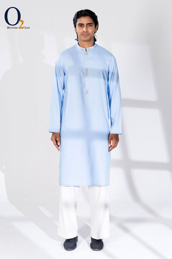 Zardozi Handwork Panjabi in Cyan