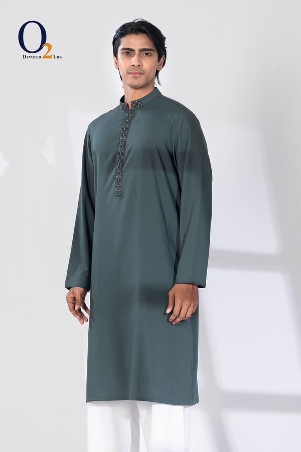 Zardozi Handwork Classic Fit Panjabi Cyan Blue