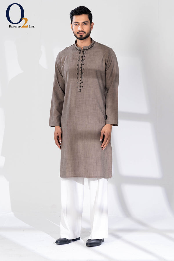 Zardozi Handwork Panjabi in Mid Grey