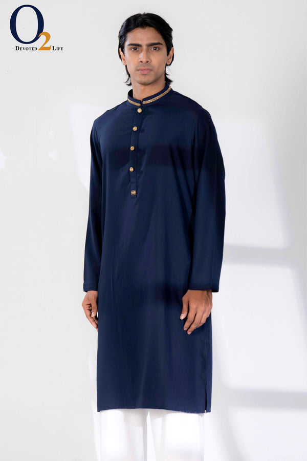 Zardozi Handwork Classic Fit Panjabi In Navy