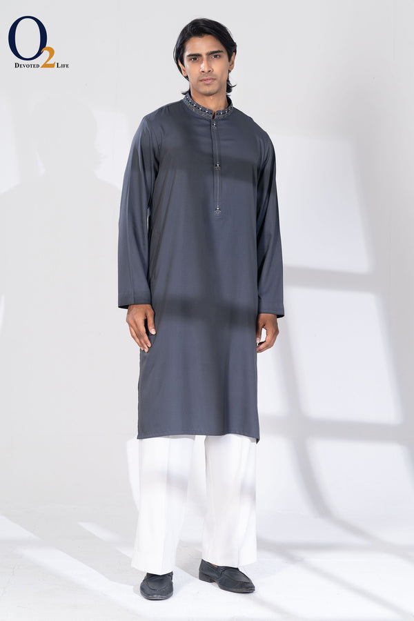 Zardozi Handwork Panjabi in Anchor Gray