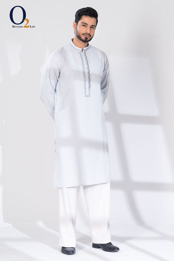 Zardozi Handwork Classic Fit Panjabi in Grey