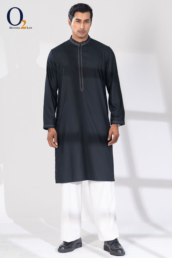 Zardozi Handwork Panjabi in Black - o2fashions