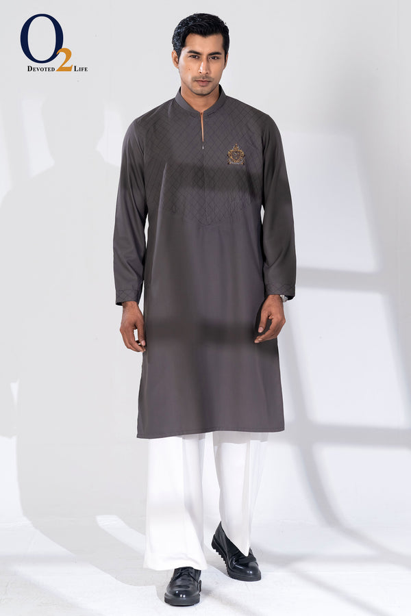 Zardozi Handwork Panjabi in Ash