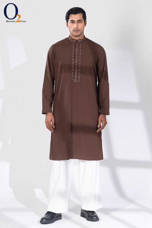 Zardozi Handwork Classic Fit Panjabi in Chocolate