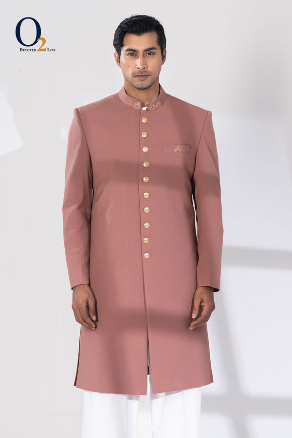 Zardozi handwork Sherwani in Pastel Rose Pink