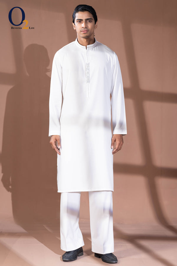 Zardozi Handwork Panjabi in White - o2fashions