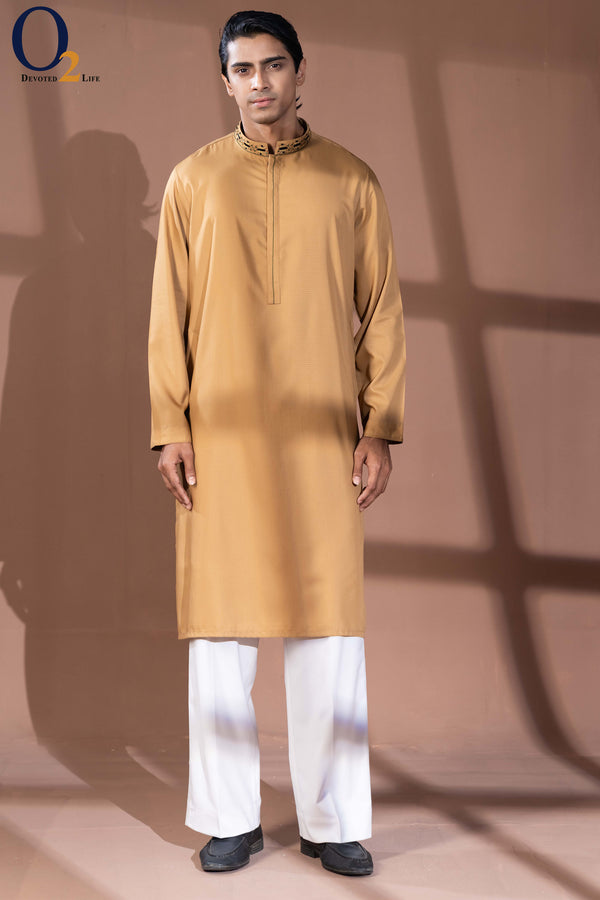 Zardozi Handwork Panjabi in Brown - o2fashions