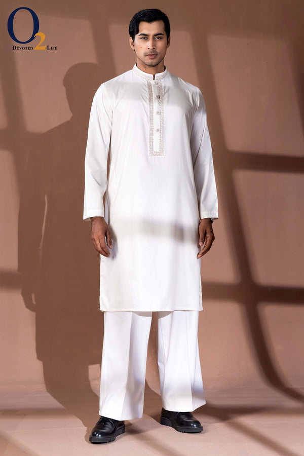 Zardozi Handwork Panjabi in Cream
