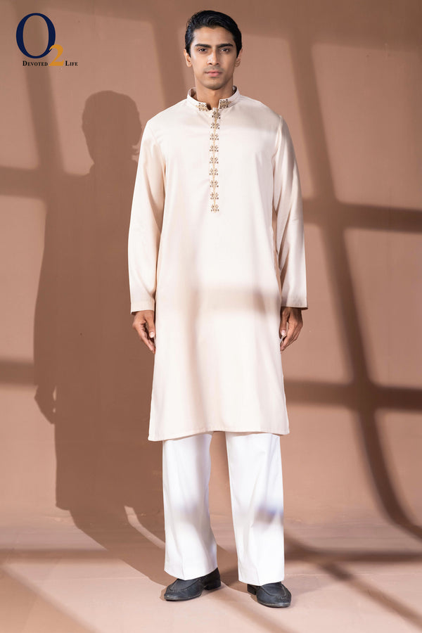 Zardozi Handwork Panjabi in Jersey Cream