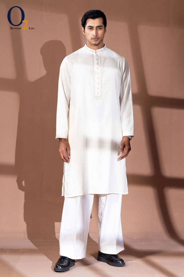 Zardozi Handwork Panjabi in Cream