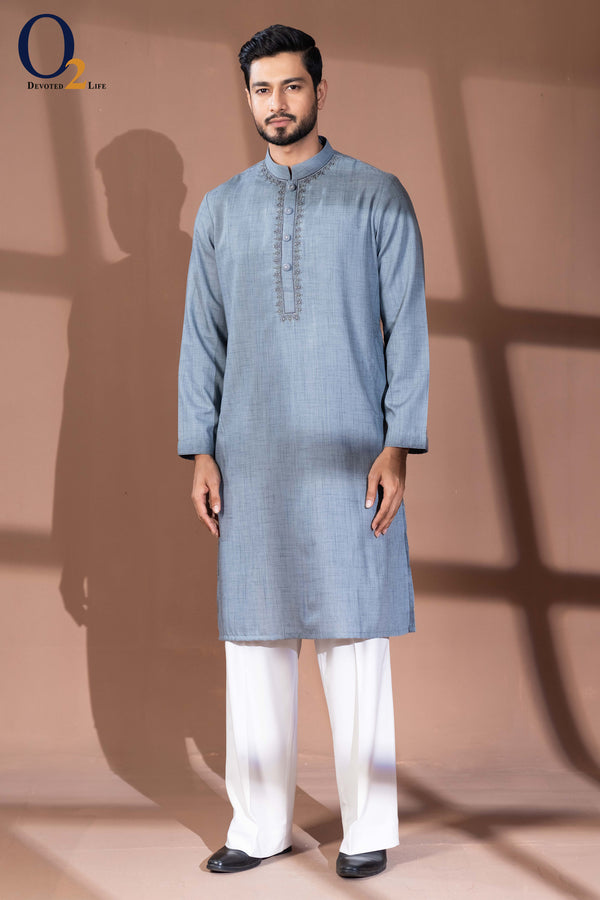 Zardozi Handwork Panjabi in Blue Grey