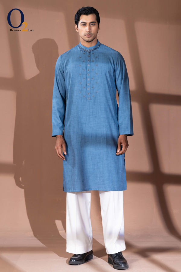 Zardozi Handwork Panjabi in Blue