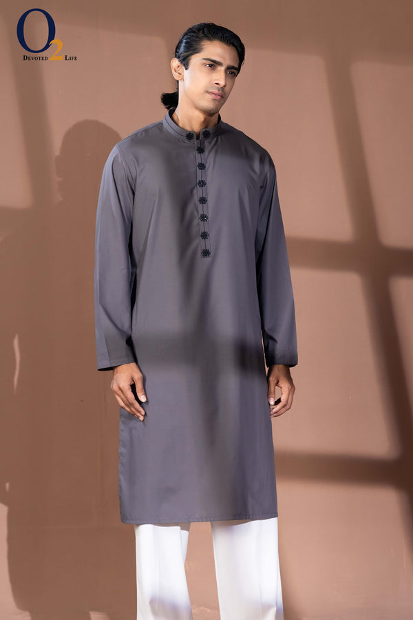 Zardozi Handwork Panjabi in Anchor Gray - o2fashions