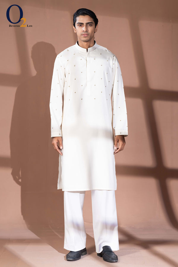 Zardozi Handwork Panjabi in Cream