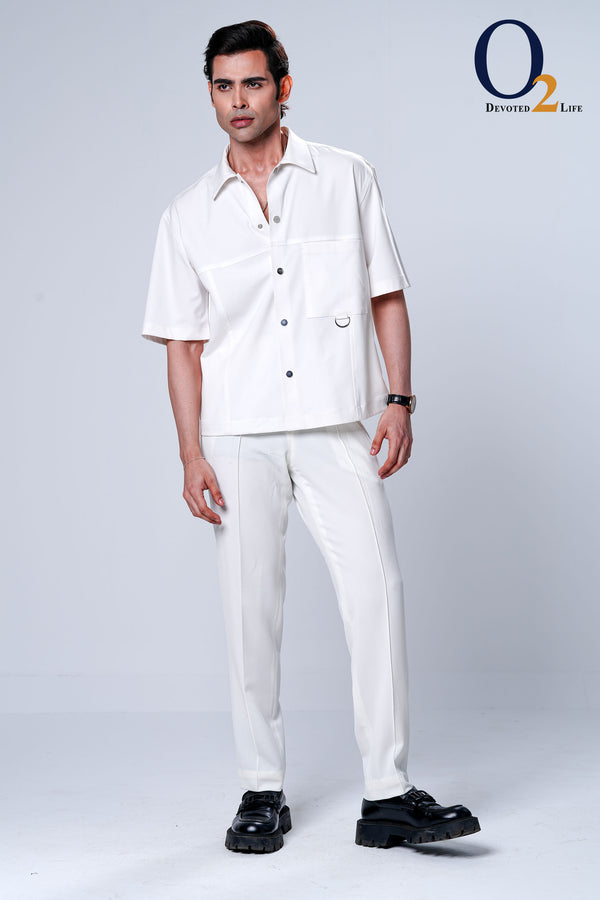 Men White Twill Box Pocket Oversized Shirt