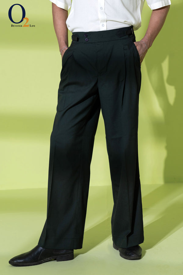 High-waisted, wide-leg pleated pant with side-tab adjusters