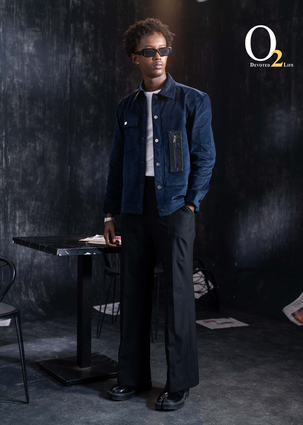 Navy leather trim jacket o2fashions