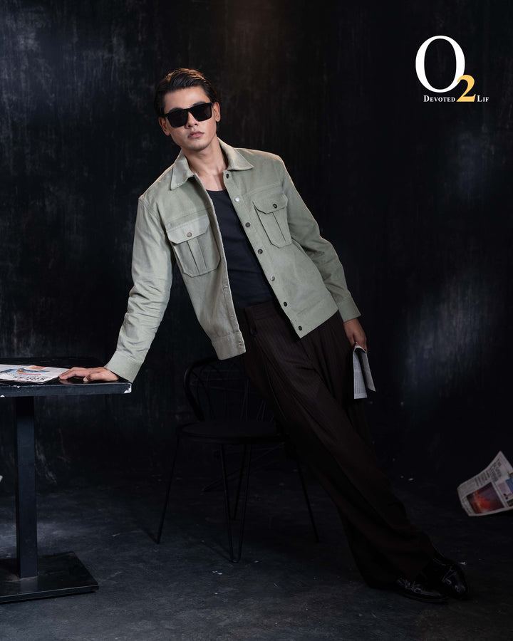 pale olive green Corduroy shacket ENVY