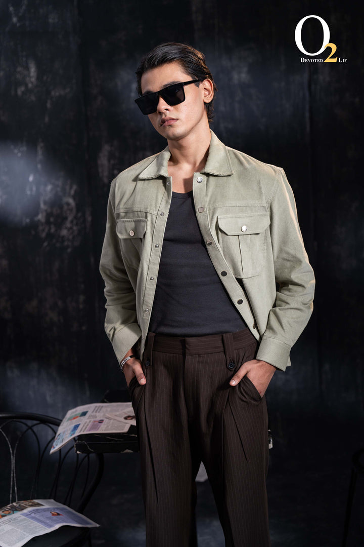 pale olive green Corduroy shacket ENVY