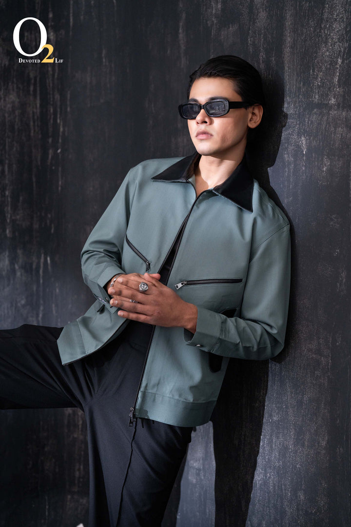 Pool blue jacket with leather ENVY