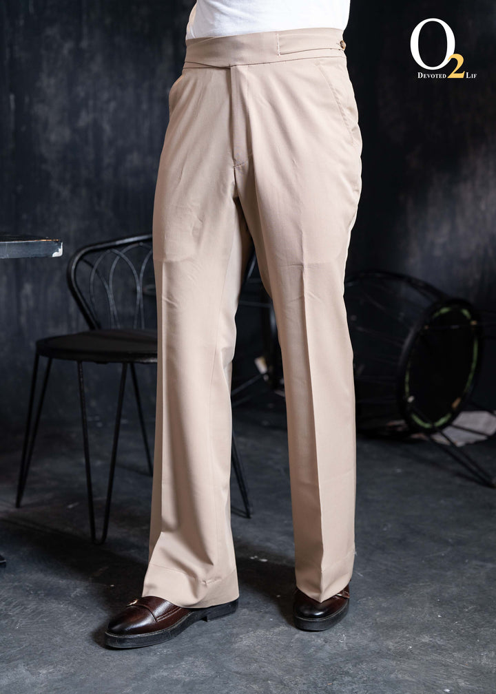 High-waisted, wide-leg pleated Bootcut pant with side-tab adjusters ENVY