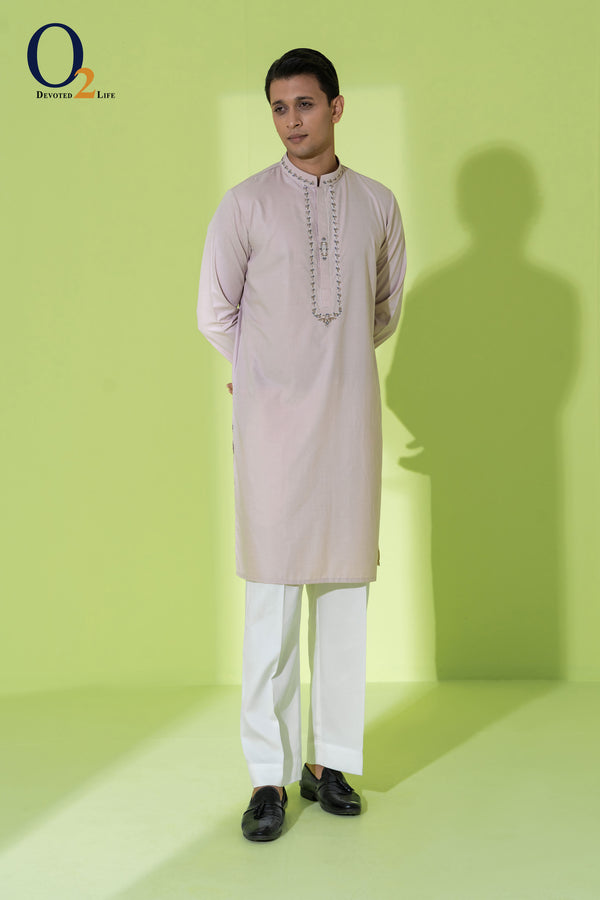 Zardozi Handwork Classic Fit Panjabi in pink Gray