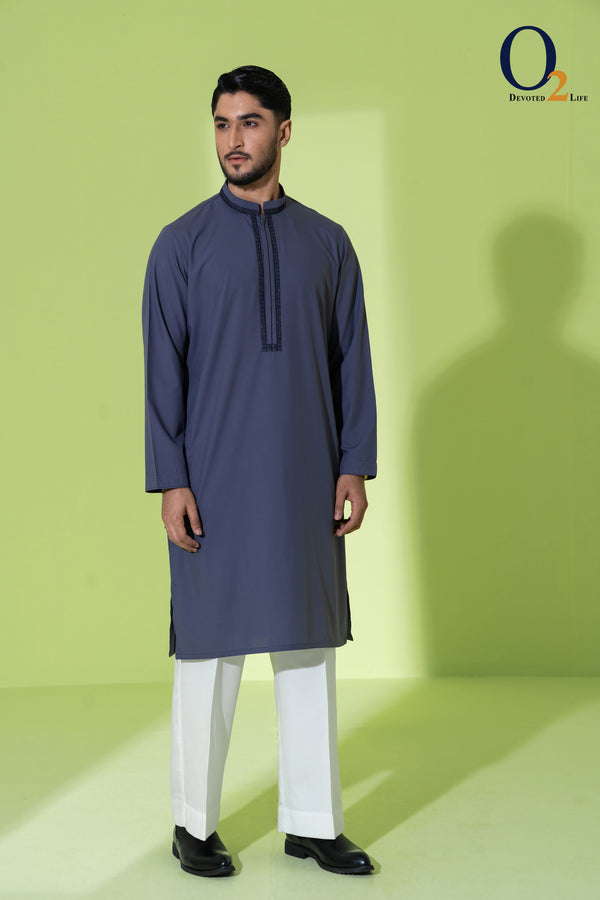Zardozi Handwork Classic Fit Panjabi in Dark Gray