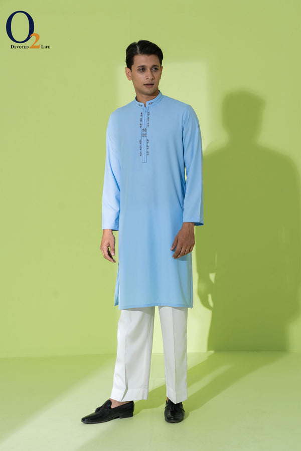 Zardozi Handwork Classic Fit Panjabi in LT. Blue