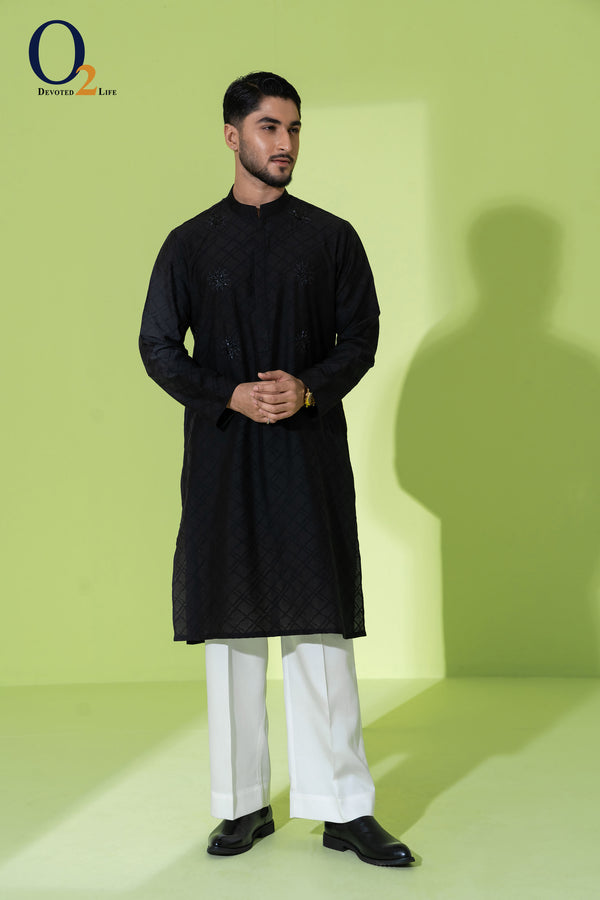 Zardozi Handwork Classic Fit Panjabi in Black