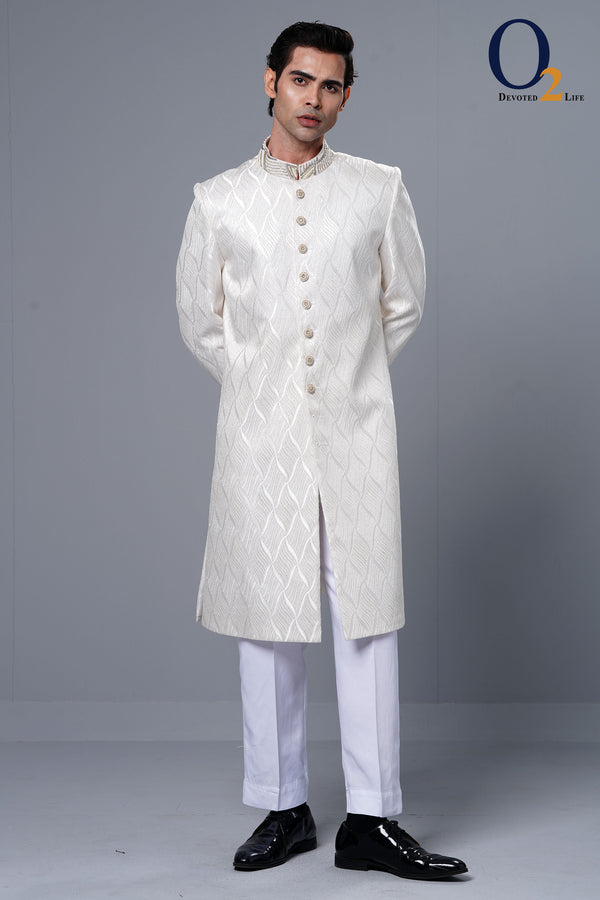 White Self Texture Sherwani