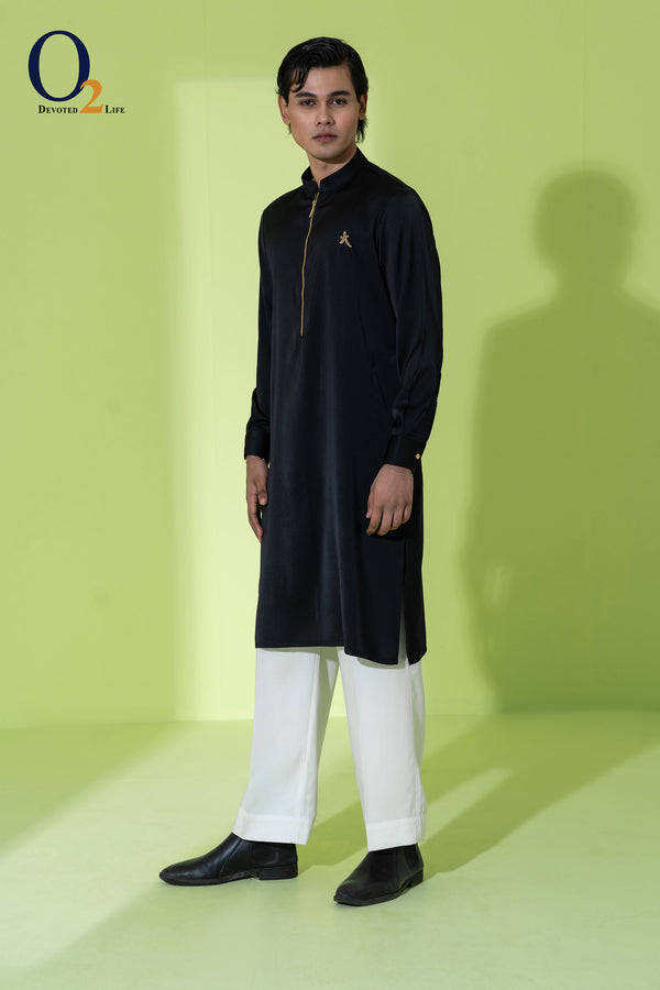 Zardozi Handwork Classic Fit Panjabi in Black