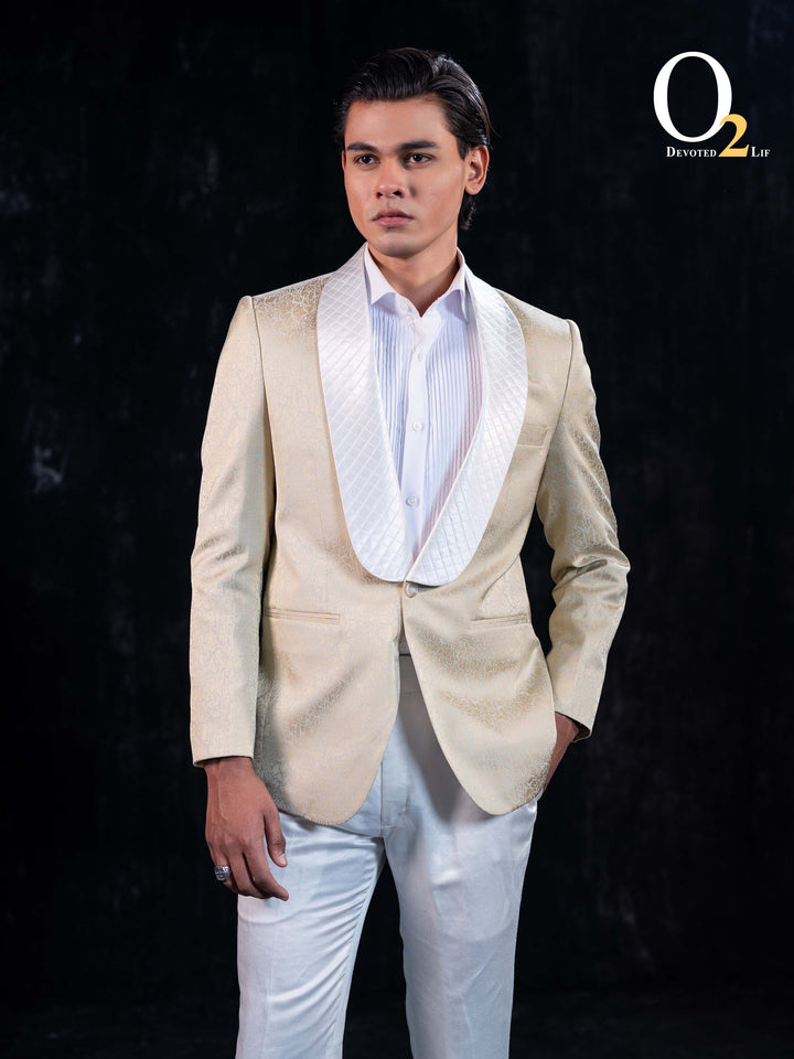 ''Cream  jacquard shawl lapel tuxedo '' ENVY