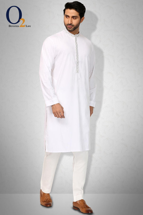 White Zardozi Classic Fit Panjabi