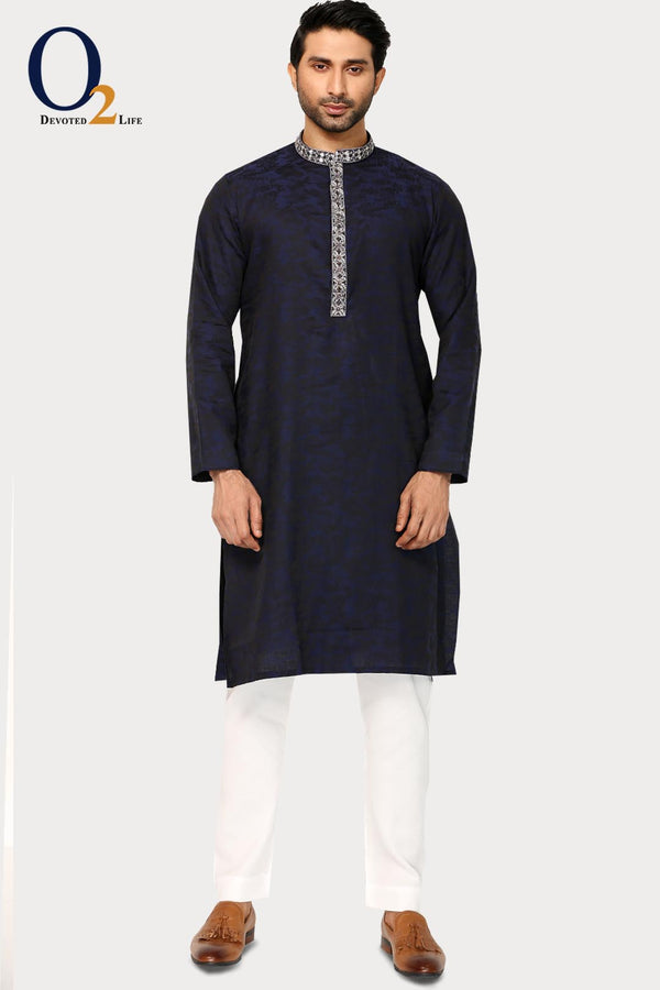 Blue And Black Karchupi Classic Fit Panjabi