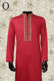 Bridal Groom Haldi Night Panjabi Collection In Red