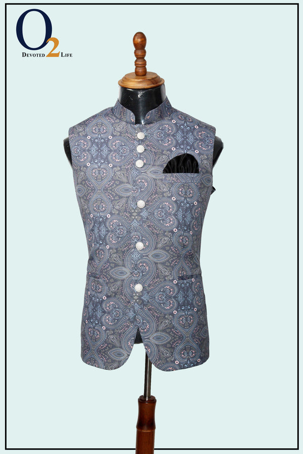 Men's Floral Printed Ethnic Vest - o2fashions