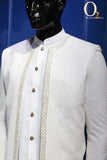 White Zardozi Handwork Sequins Open Gaon Sherwani