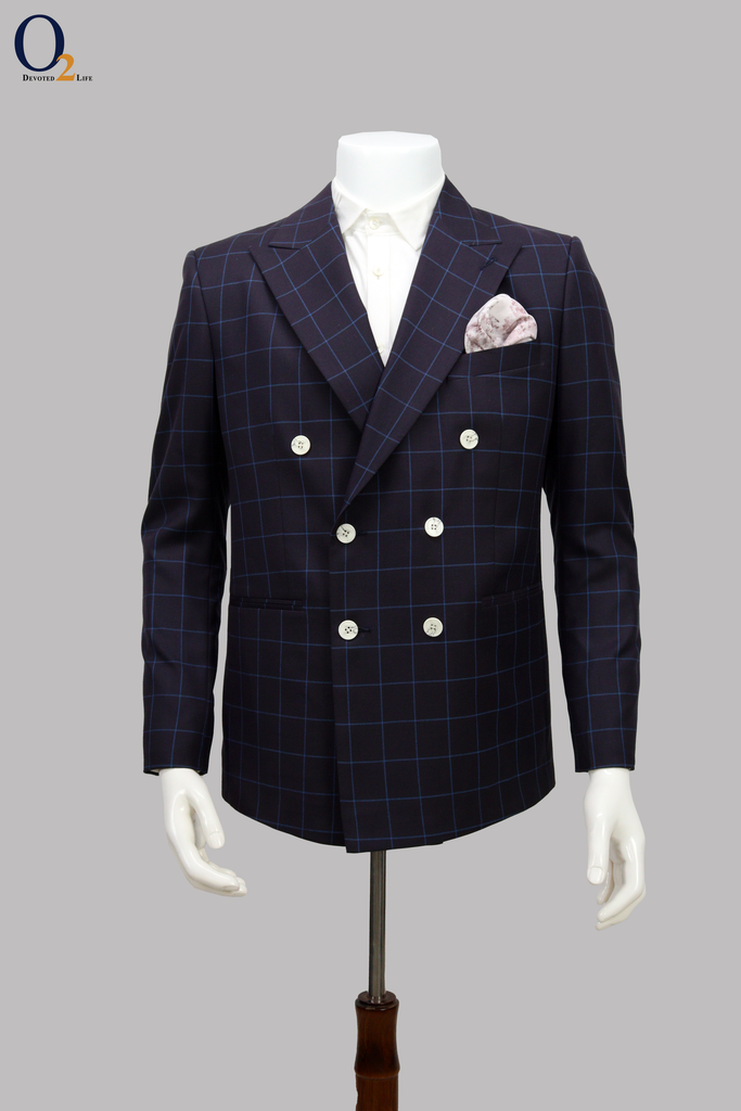 Sharp Luxurious Men's Double-Breasted Navy-blue Suit collection