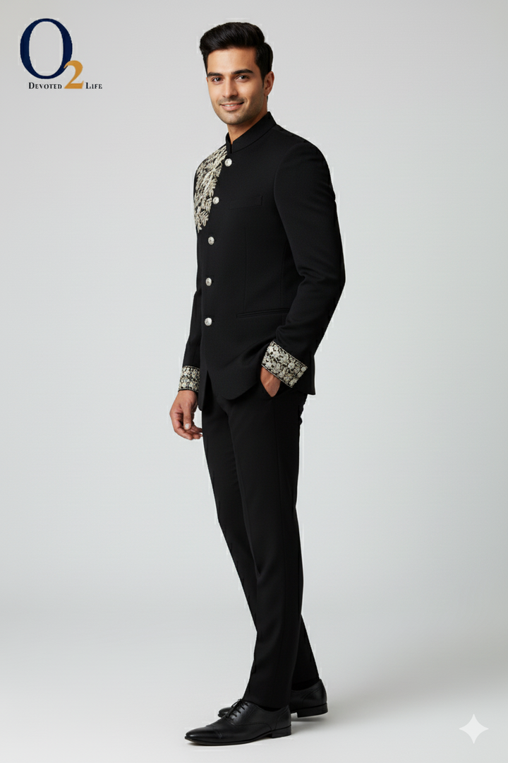 Exclusive Embroidery hand Work Prince Coat in Black ENVY
