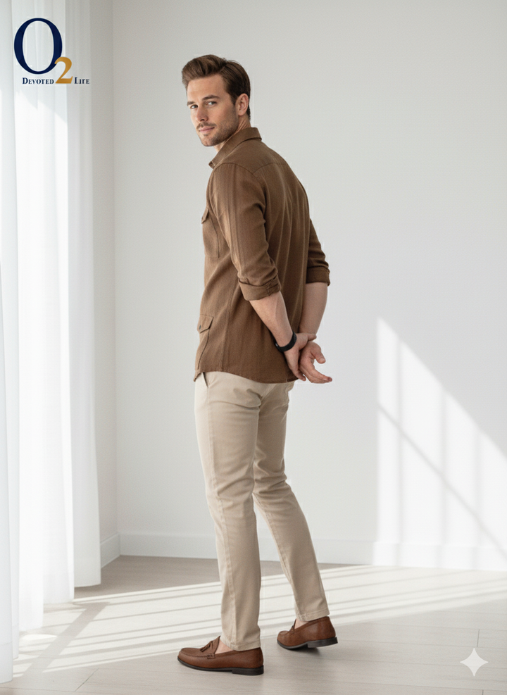 Men Brown Slim Fit Solid Full Sleeves Casual Shirt ENVY
