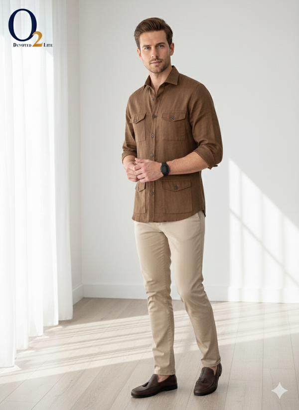 Men Brown Slim Fit Solid Full Sleeves Casual Shirt ENVY