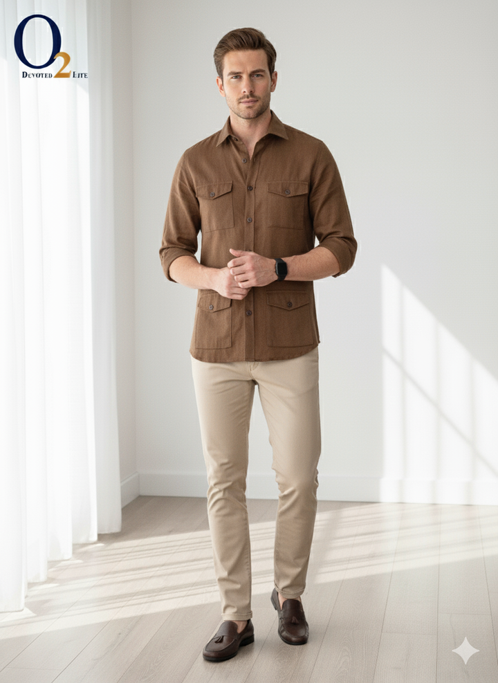 Men Brown Slim Fit Solid Full Sleeves Casual Shirt ENVY