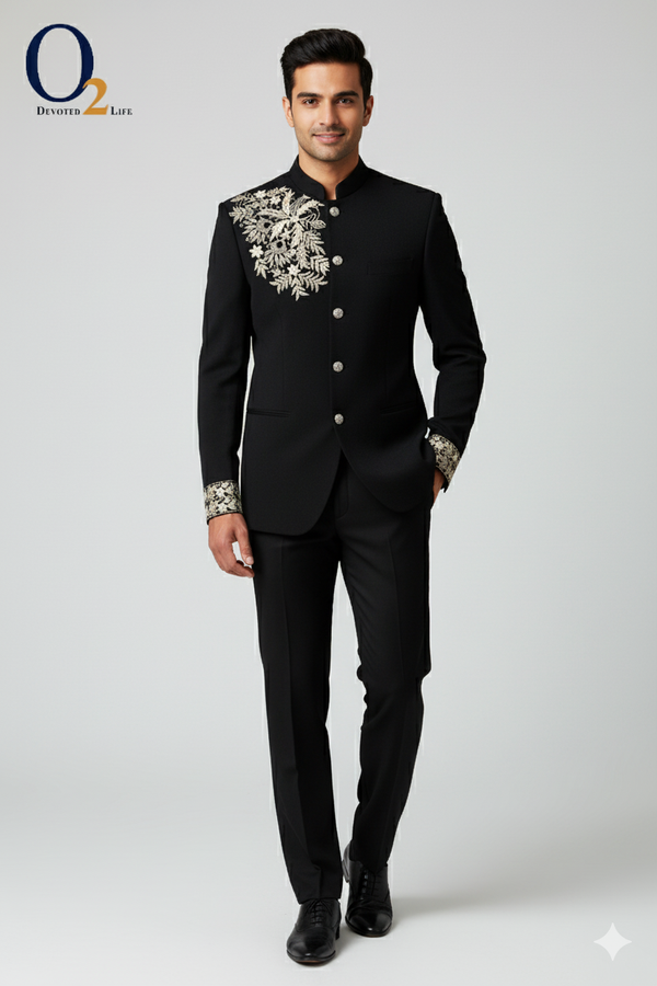 Exclusive Embroidery hand Work Prince Coat in Black ENVY