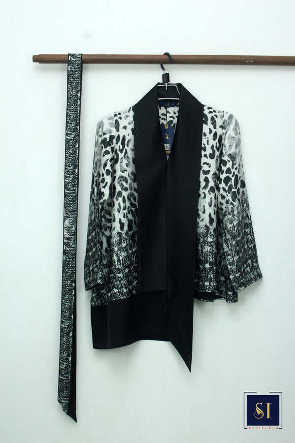 Offwhite and Black Suit Lapel Cut Ladies Tops