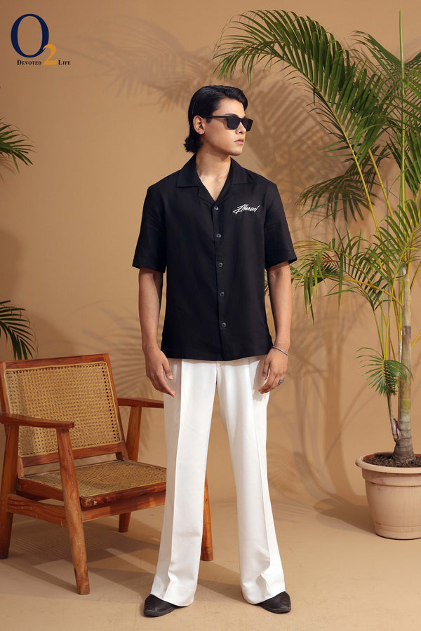 Black Cuban Collar Shirt. ENVY