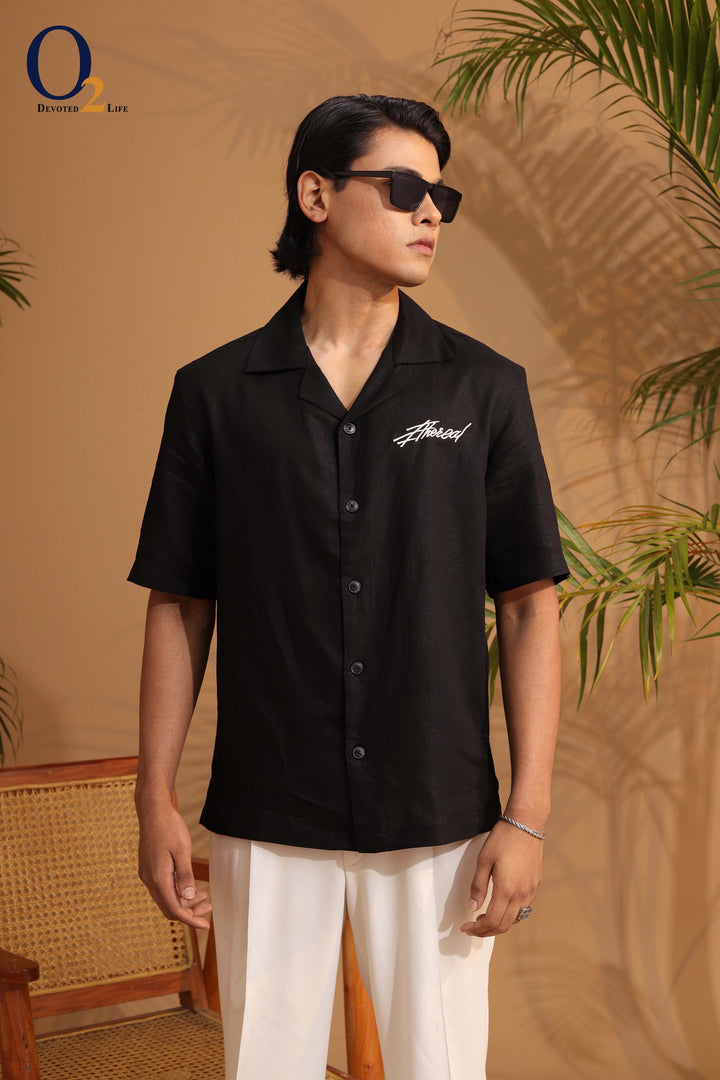 Black Cuban Collar Shirt. ENVY