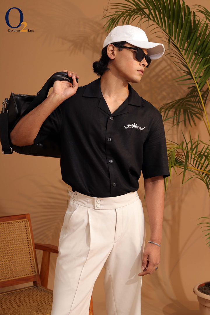 Black Cuban Collar Shirt. ENVY
